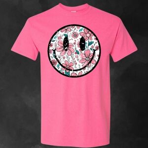Retro floral smiley face graphic shirt